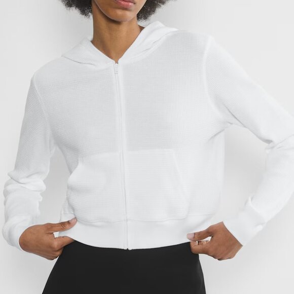 Aritzia TNA Cropped Waffle Zip Hoodie - Picture 2 of 4